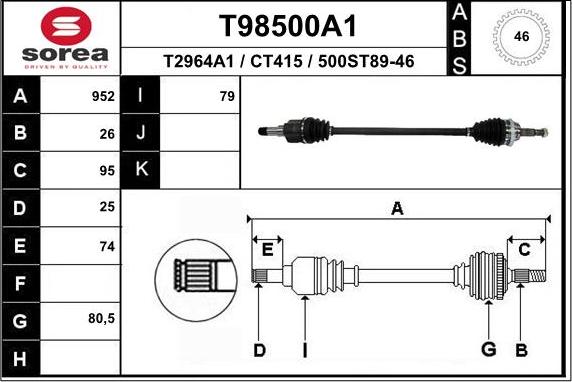 EAI T98500A1 - Приводной вал autosila-amz.com