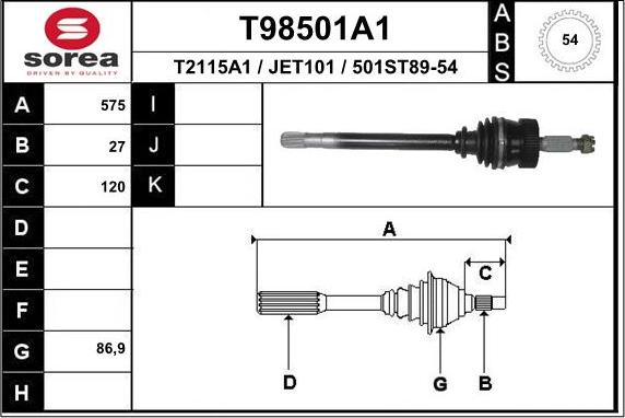 EAI T98501A1 - Приводной вал autosila-amz.com