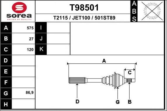 EAI T98501 - Приводной вал autosila-amz.com