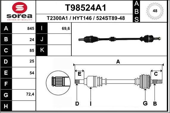 EAI T98524A1 - Приводной вал autosila-amz.com