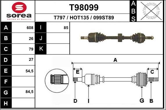 EAI T98099 - Приводной вал autosila-amz.com