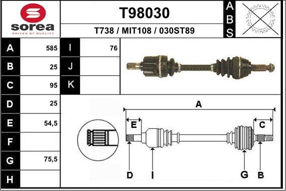 EAI T98030 - Приводной вал autosila-amz.com