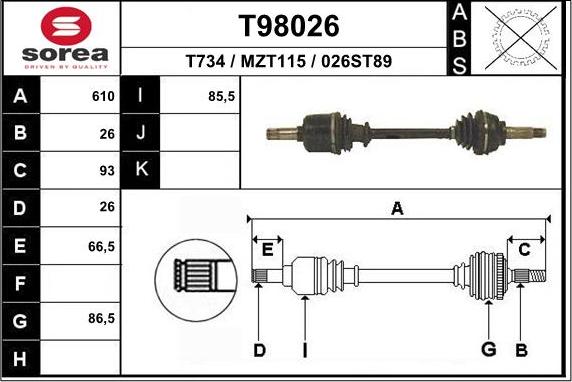 EAI T98026 - Приводной вал autosila-amz.com