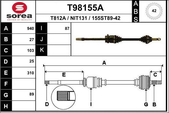 EAI T98155A - Приводной вал autosila-amz.com