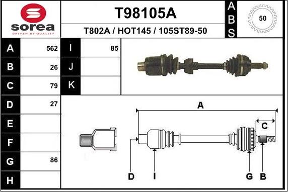 EAI T98105A - Приводной вал autosila-amz.com