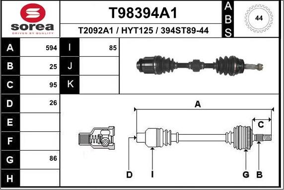 EAI T98394A1 - Приводной вал autosila-amz.com