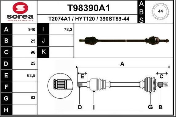 EAI T98390A1 - Приводной вал autosila-amz.com