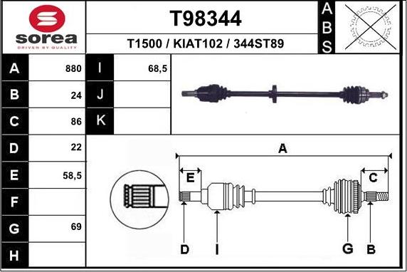 EAI T98344 - Приводной вал autosila-amz.com