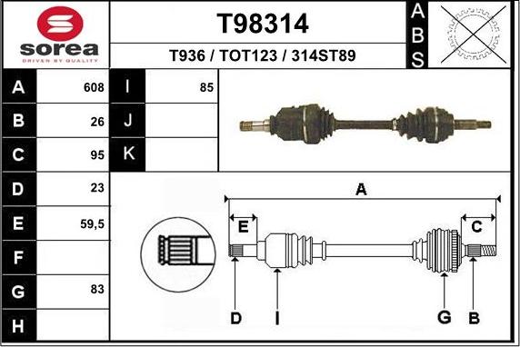 EAI T98314 - Приводной вал autosila-amz.com