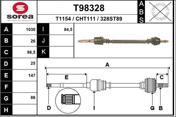 EAI T98328 - Приводной вал autosila-amz.com