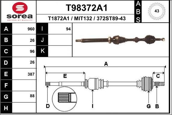 EAI T98372A1 - Приводной вал autosila-amz.com