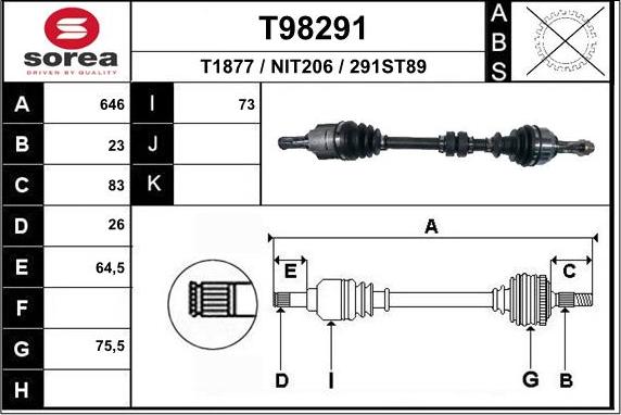 EAI T98291 - Приводной вал autosila-amz.com