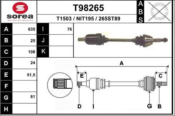 EAI T98265 - Приводной вал autosila-amz.com