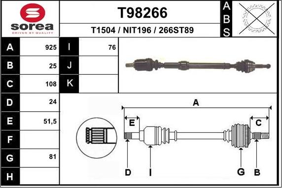 EAI T98266 - Приводной вал autosila-amz.com