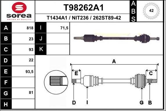 EAI T98262A1 - Приводной вал autosila-amz.com