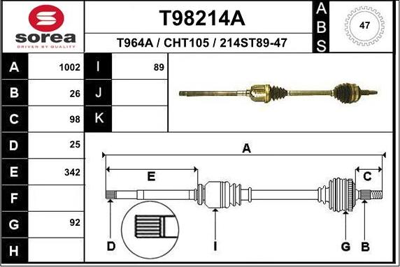 EAI T98214A - Приводной вал autosila-amz.com