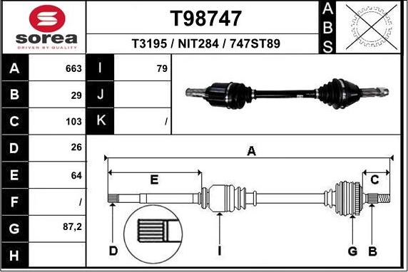 EAI T98747 - Приводной вал autosila-amz.com