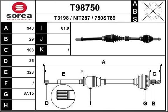 EAI T98750 - Приводной вал autosila-amz.com