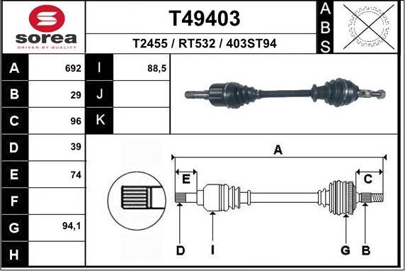 EAI T49403 - Приводной вал autosila-amz.com