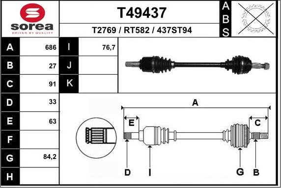 EAI T49437 - Приводной вал autosila-amz.com