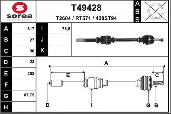 EAI T49428 - Приводной вал autosila-amz.com