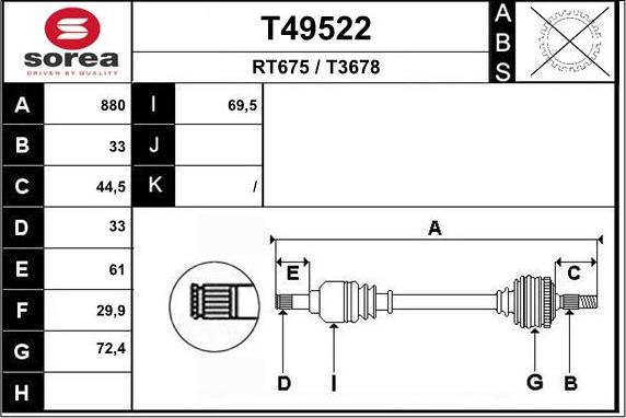 EAI T49522 - Приводной вал autosila-amz.com