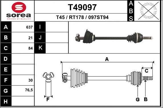 EAI T49097 - Приводной вал autosila-amz.com