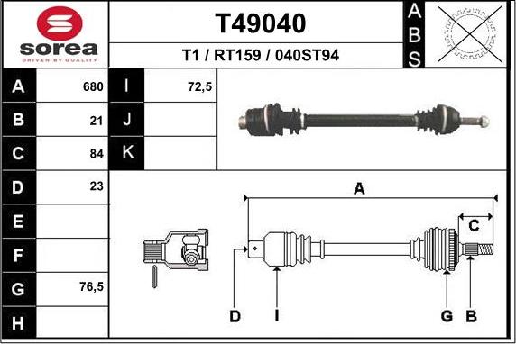 EAI T49040 - Приводной вал autosila-amz.com