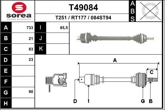 EAI T49084 - Приводной вал autosila-amz.com