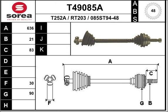 EAI T49085A - Приводной вал autosila-amz.com