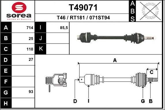 EAI T49071 - Приводной вал autosila-amz.com