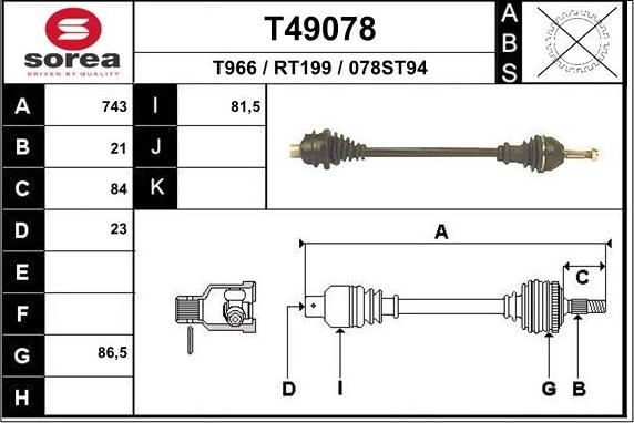 EAI T49078 - Приводной вал autosila-amz.com