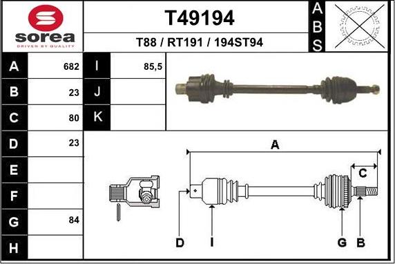 EAI T49194 - Приводной вал autosila-amz.com