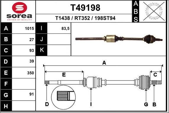 EAI T49198 - Приводной вал autosila-amz.com