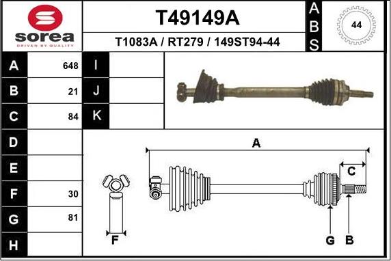 EAI T49149A - Приводной вал autosila-amz.com