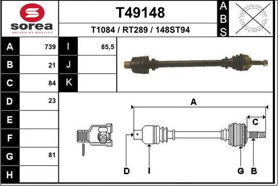 EAI T49148 - Приводной вал autosila-amz.com