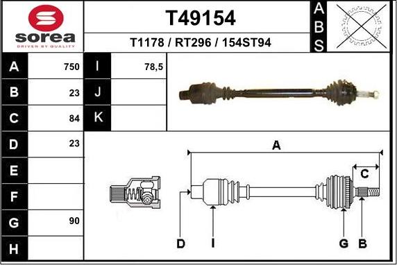 EAI T49154 - Приводной вал autosila-amz.com