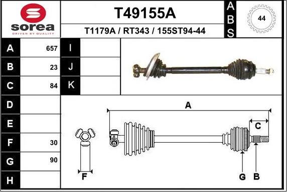 EAI T49155A - Приводной вал autosila-amz.com