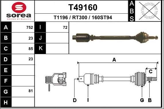 EAI T49160 - Приводной вал autosila-amz.com