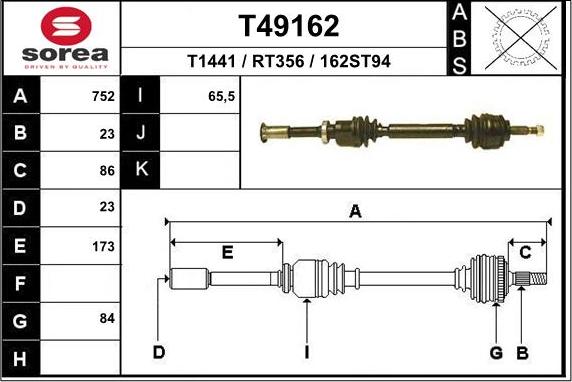 EAI T49162 - Приводной вал autosila-amz.com