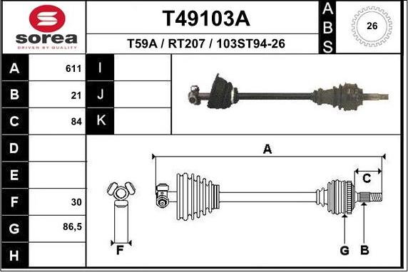 EAI T49103A - Приводной вал autosila-amz.com