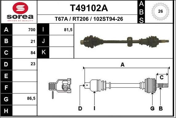 EAI T49102A - Приводной вал autosila-amz.com