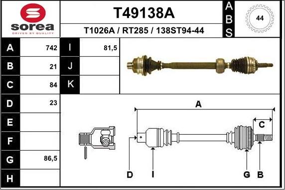 EAI T49138A - Приводной вал autosila-amz.com