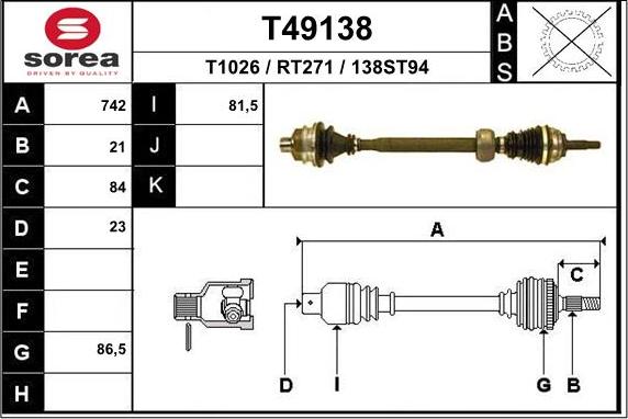 EAI T49138 - Приводной вал autosila-amz.com