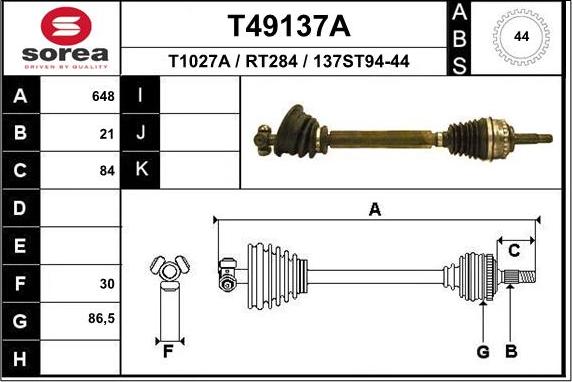 EAI T49137A - Приводной вал autosila-amz.com