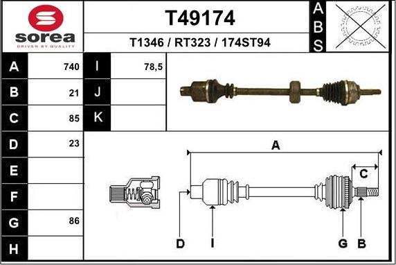 EAI T49174 - Приводной вал autosila-amz.com