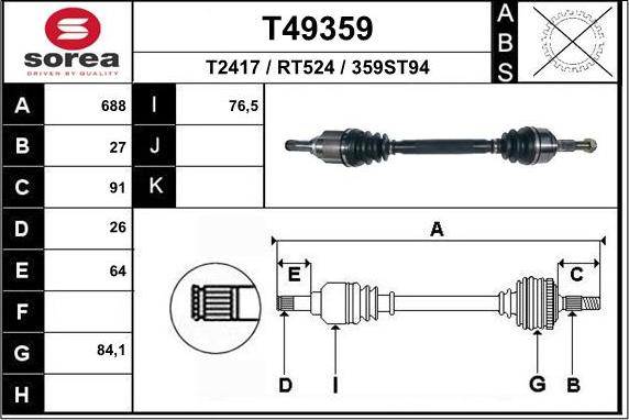 EAI T49359 - Приводной вал autosila-amz.com