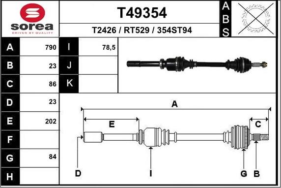 EAI T49354 - T49354_ПРИВОД ПРАВЫЙ! 790MM ABS RENAULT LOGAN 1.6 autosila-amz.com