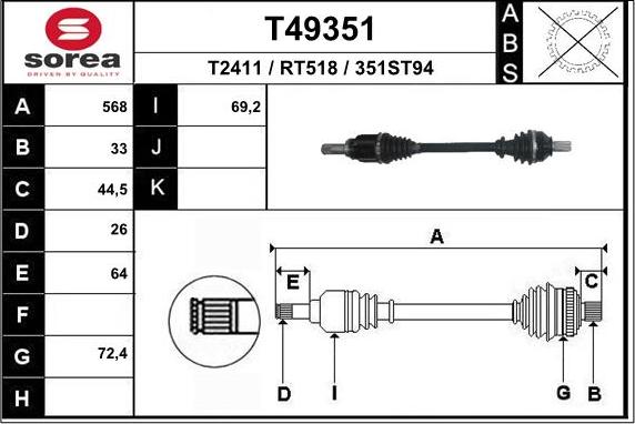 EAI T49351 - Приводной вал autosila-amz.com