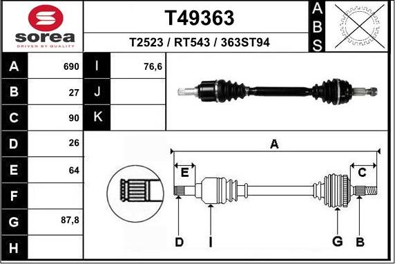 EAI T49363 - Приводной вал autosila-amz.com